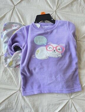 NWT Carter’s 2T Purple Fleece Pajama Set Puppy Dog Glasses